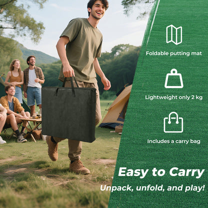 Green Golf Pong Game Set | Adjustable Putters & Portable Mat