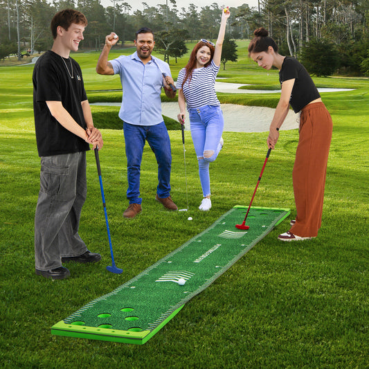 Green Golf Pong Game Set | Portable 11ft Putting Mat