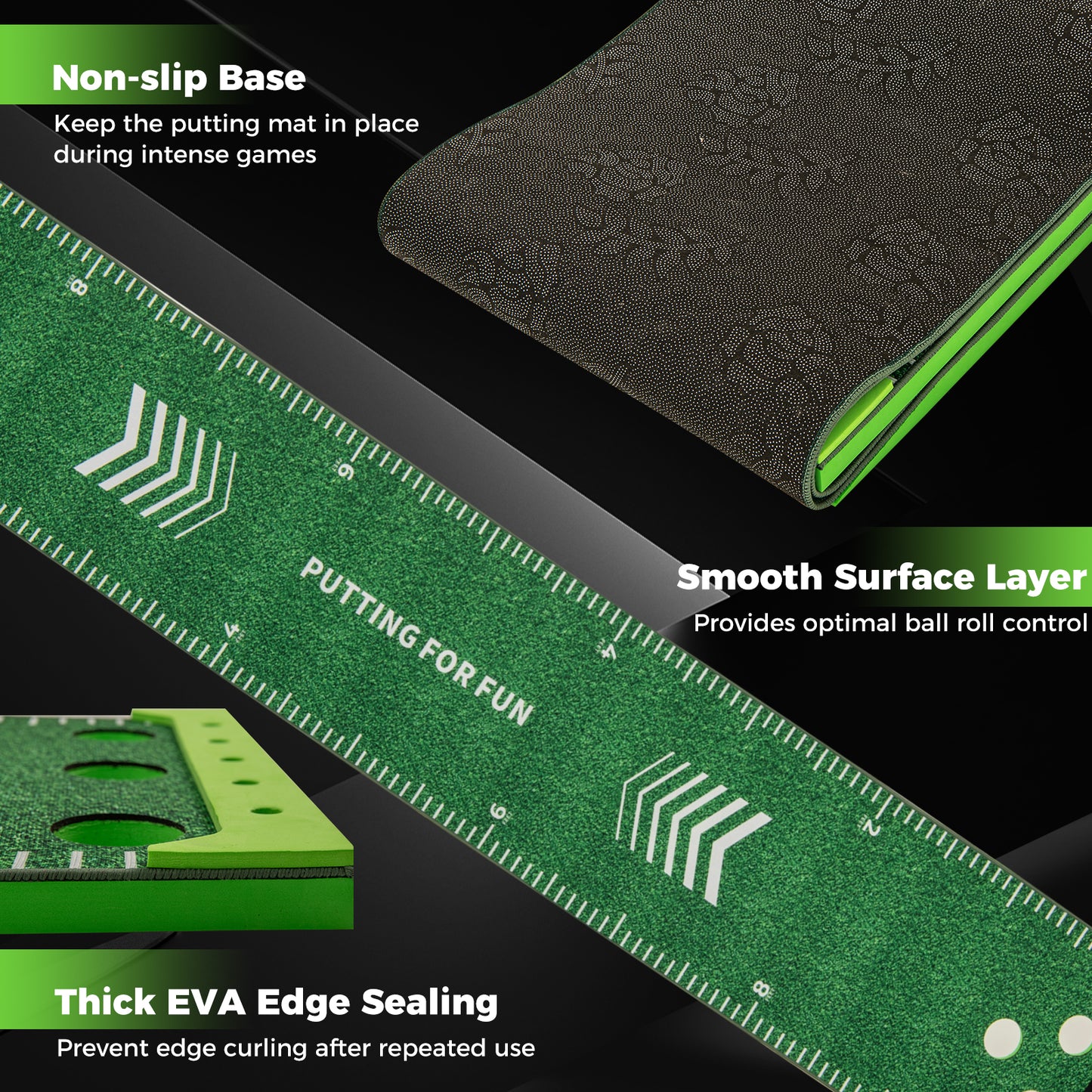 Green Golf Pong Game Set | Portable 11ft Putting Mat