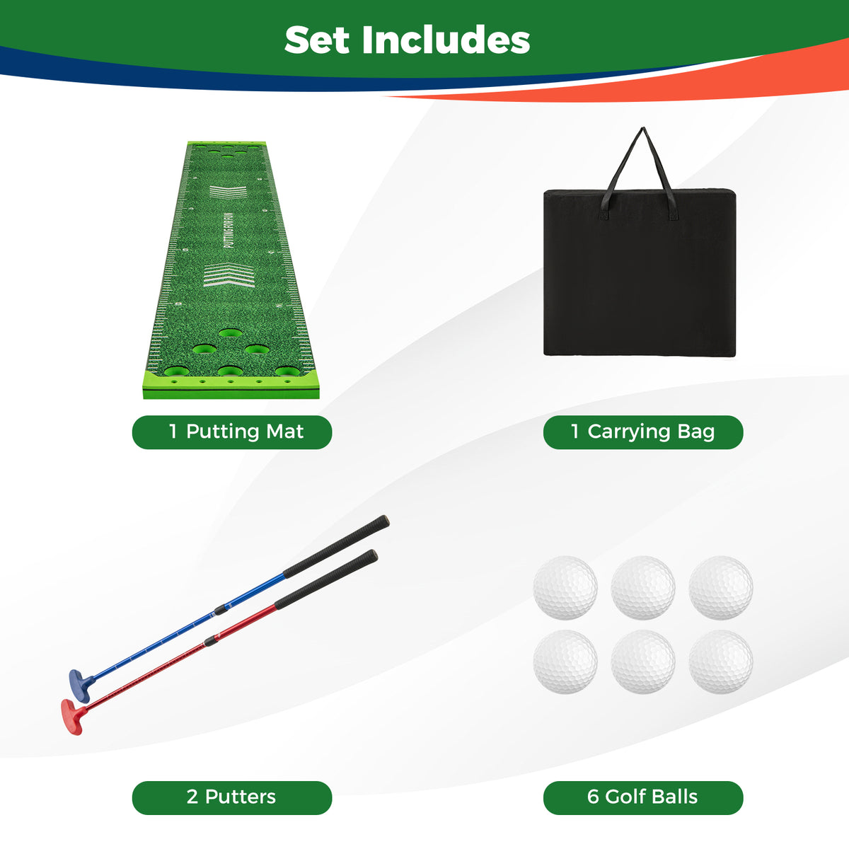 Green Golf Pong Game Set | Portable 11ft Putting Mat