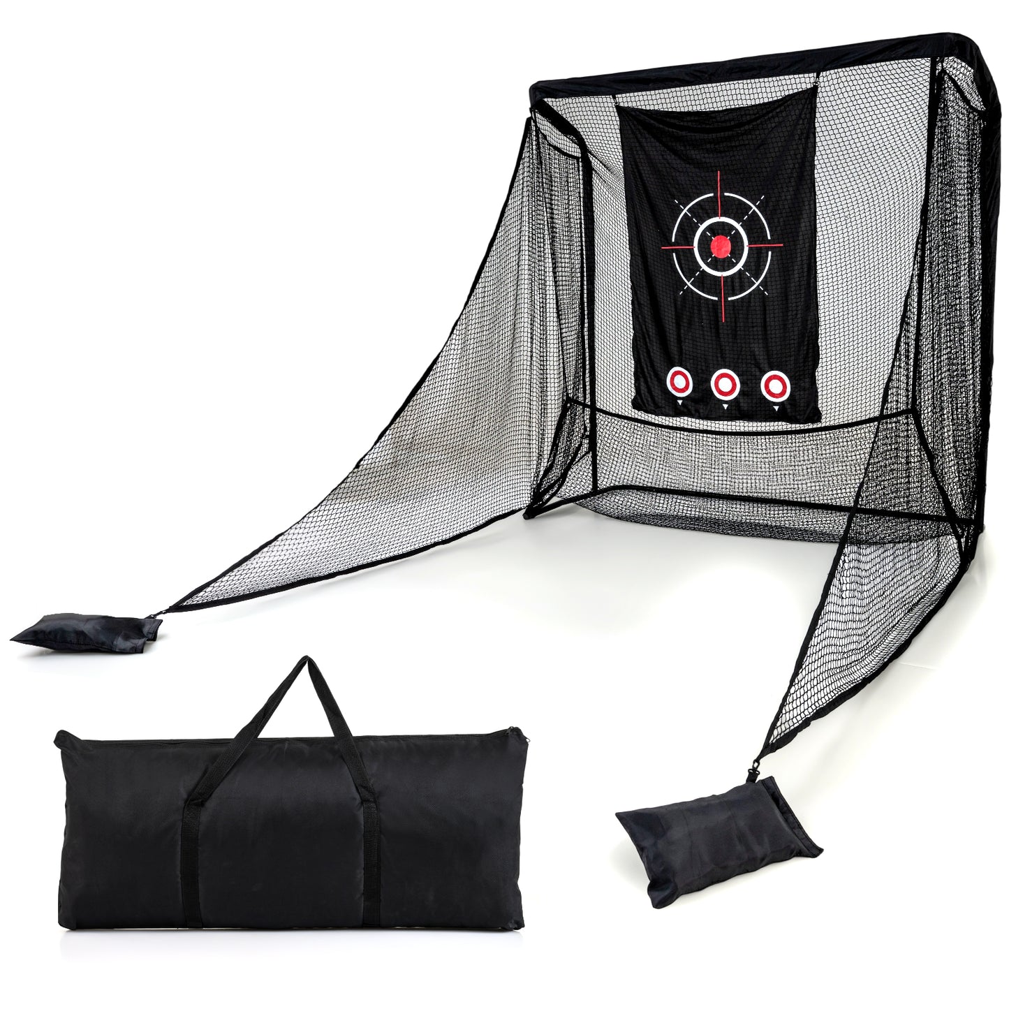 Black Golf Practice Net | Dual Side Barriers & Sandbags