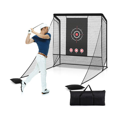 Black Golf Practice Net | Dual Side Barriers & Sandbags