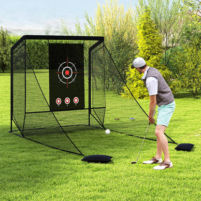 Black Golf Practice Net | Dual Side Barriers & Sandbags