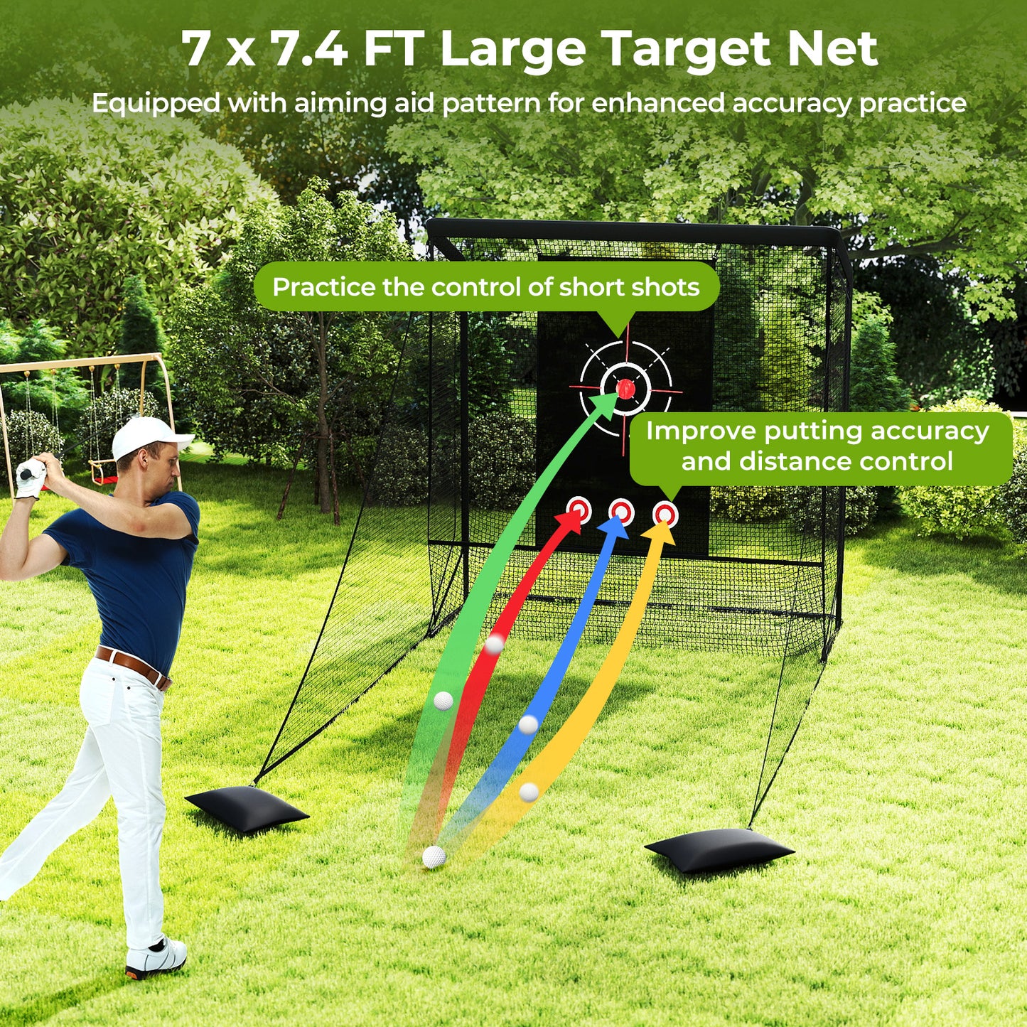 Black Golf Practice Net | Dual Side Barriers & Sandbags