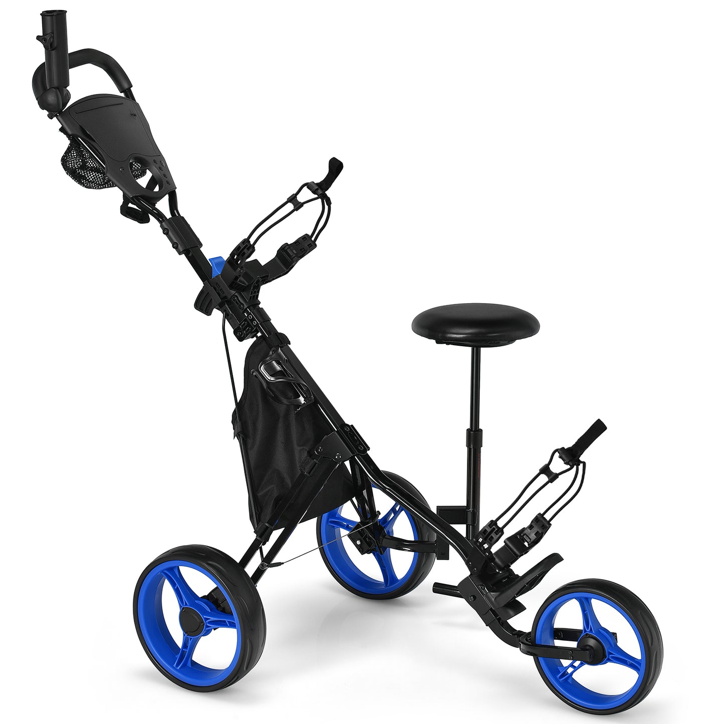 Blue Golf Push Pull Cart | 3 Wheel Lightweight Aluminum Frame