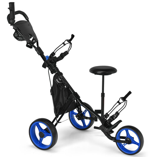 Blue Golf Push Pull Cart | 3 Wheel Lightweight Aluminum Frame