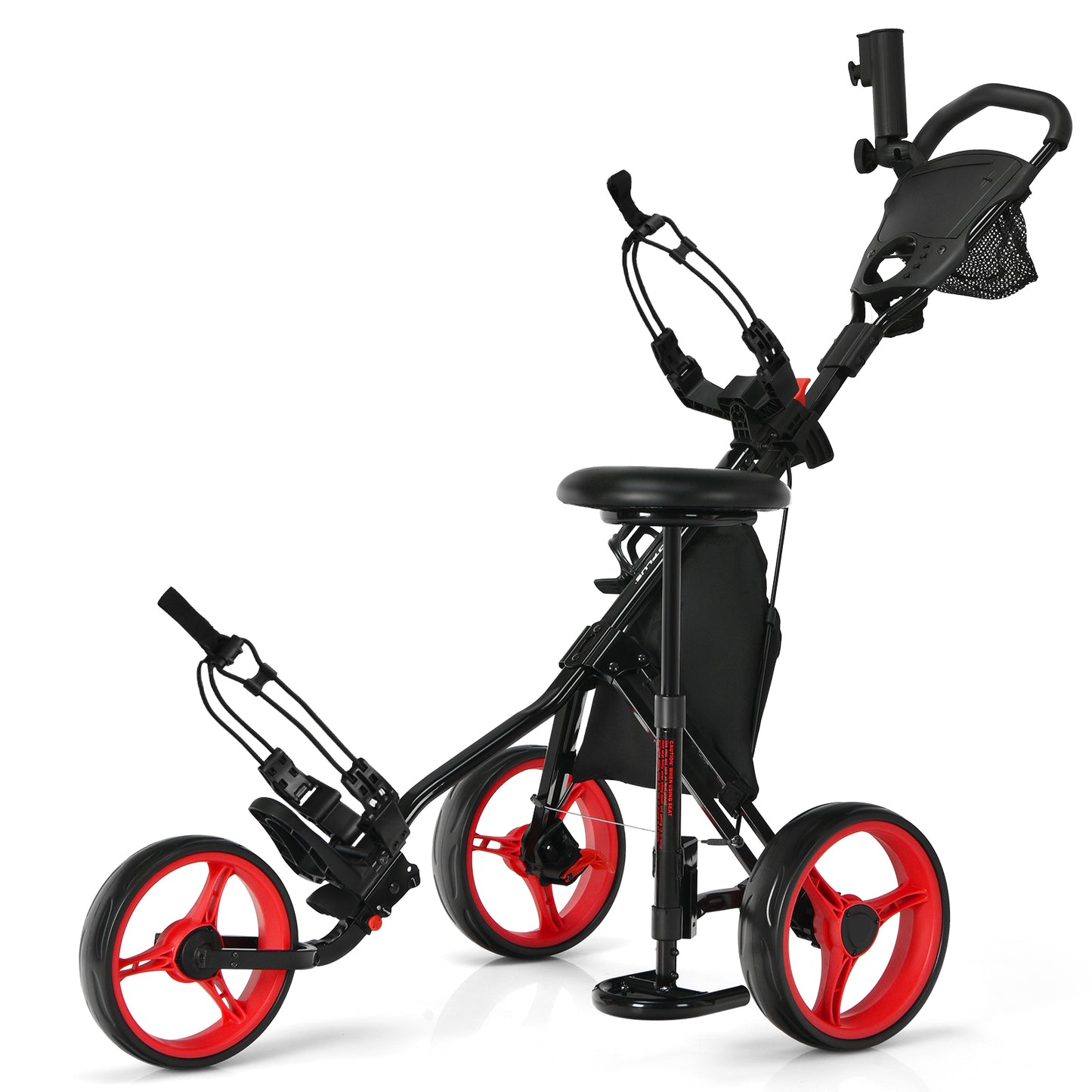 Red 3 Wheel Golf Push Cart | Lightweight Aluminum Frame