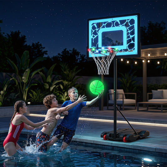 Costway Portable Pool Basketball Goal with Fillable Base Wheels and Ball for Driveway