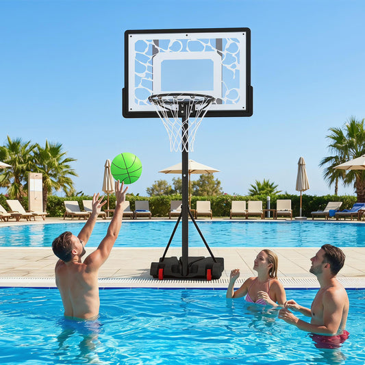 Black Portable Pool Basketball Hoop | LED Lights & Adjustable Height