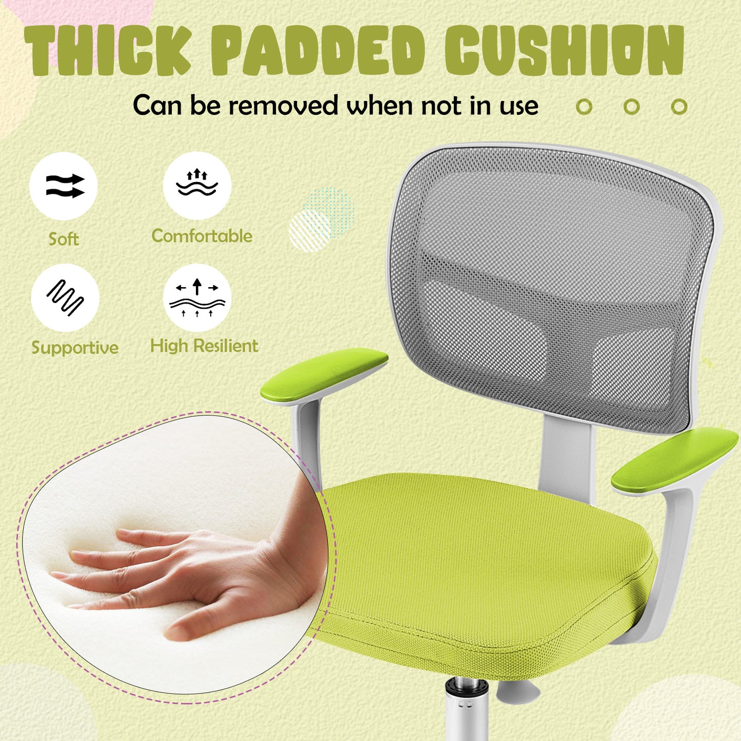 Kids Adjustable Height Desk Chair with Lumbar Support | Green