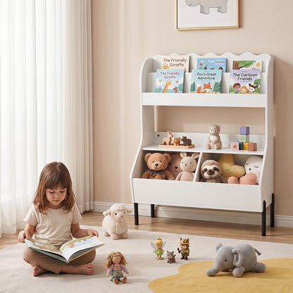 White Kids Toy Storage Organizer | 2 Bins & Open Shelf