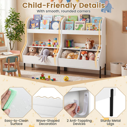 White Kids Toy Storage Organizer | 2 Bins & Open Shelf
