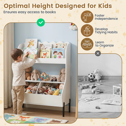 White Kids Toy Storage Organizer | 2 Bins & Open Shelf