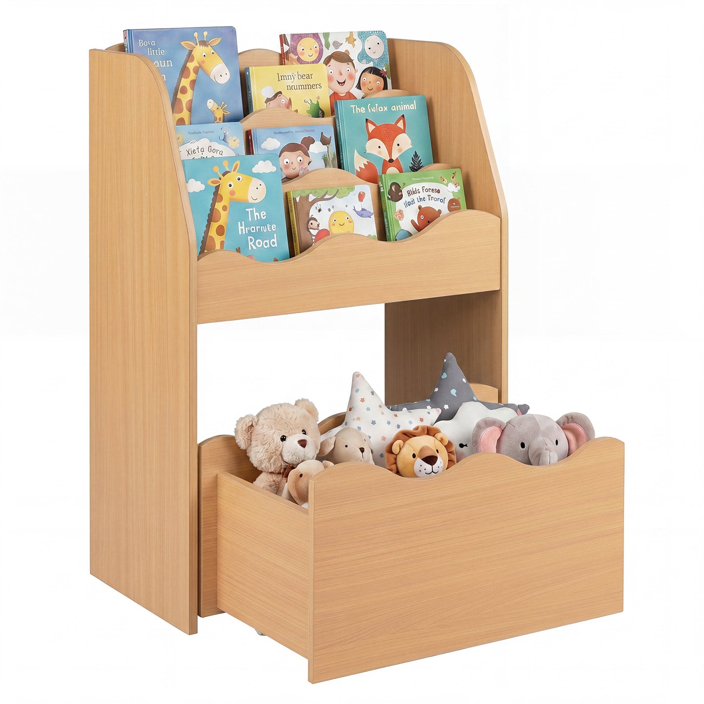 Kids Bookshelf Toy Storage Organizer | 4-Tier Natural Wood