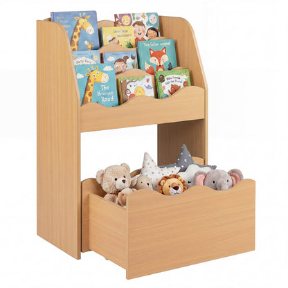 Kids Bookshelf Toy Storage Organizer | 4-Tier Natural Wood