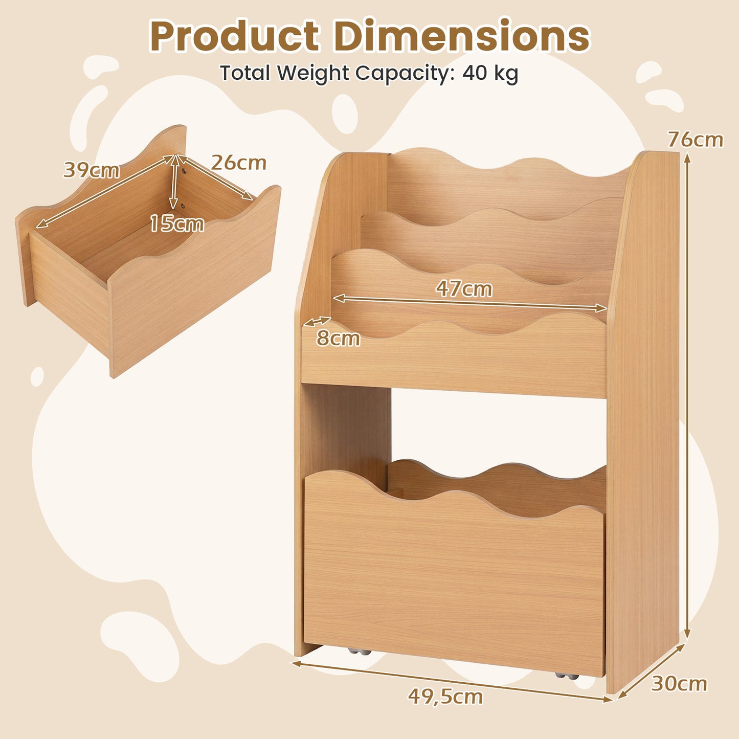 Kids Bookshelf Toy Storage Organizer | 4-Tier Natural Wood
