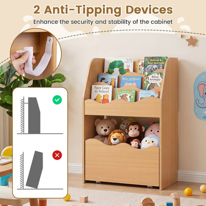 Kids Bookshelf Toy Storage Organizer | 4-Tier Natural Wood