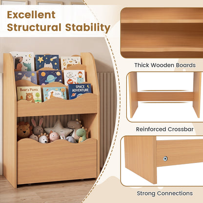 Kids Bookshelf Toy Storage Organizer | 4-Tier Natural Wood