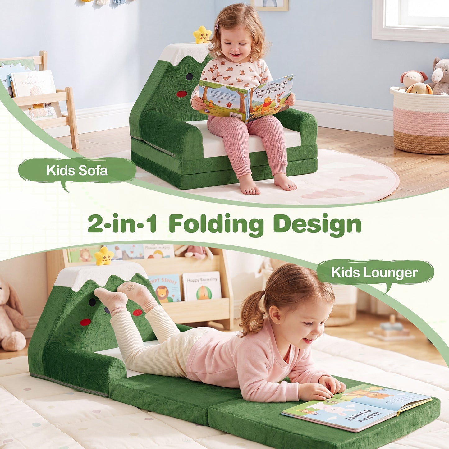 Green Kids 2-in-1 Convertible Sofa Bed | Toddler Couch