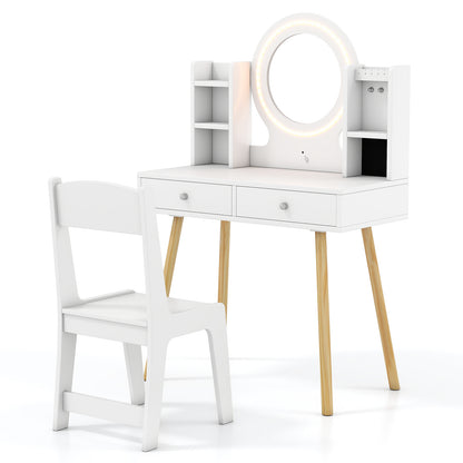 Kids White Vanity Set | LED Mirror Lights & Storage Drawers