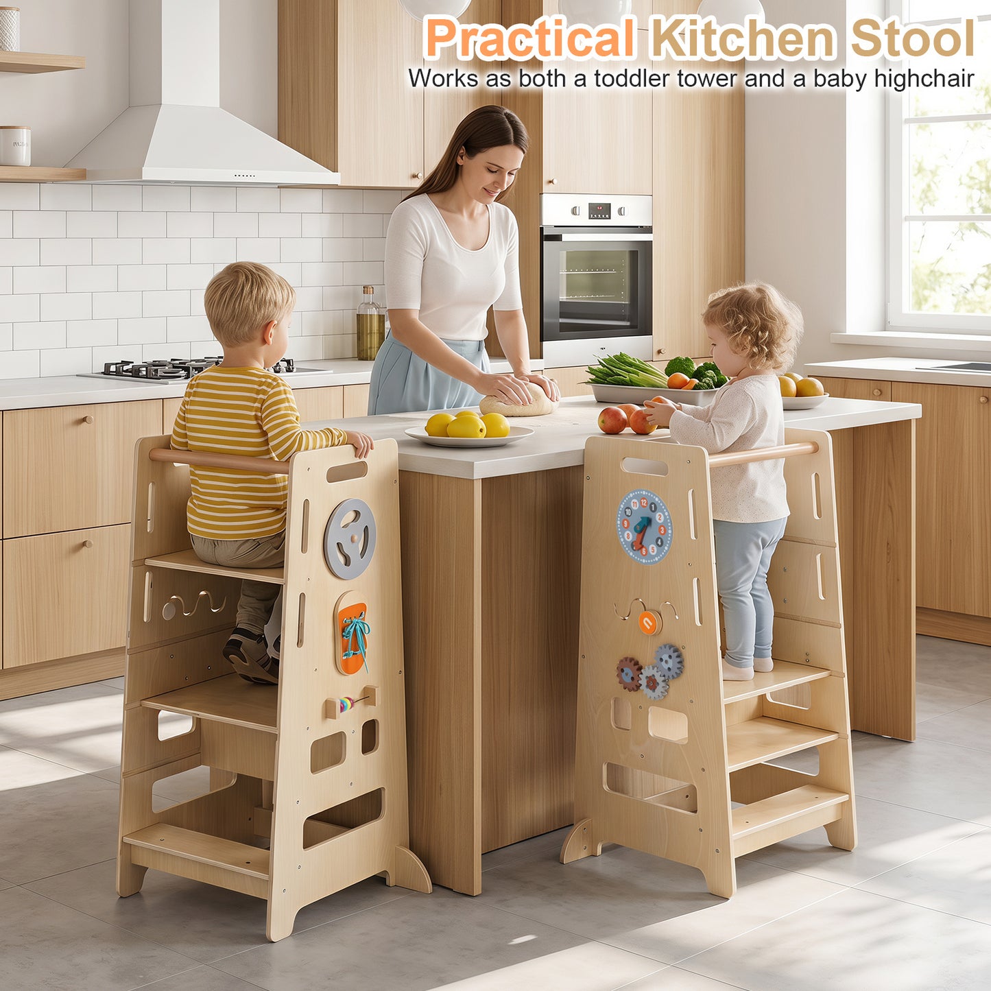 Natural Toddler Standing Tower | Adjustable Height & Blackboard