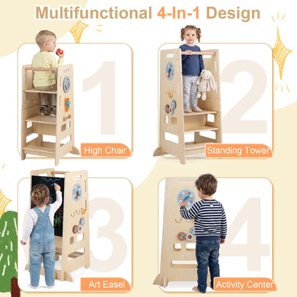 Natural Toddler Standing Tower | Adjustable Height & Blackboard