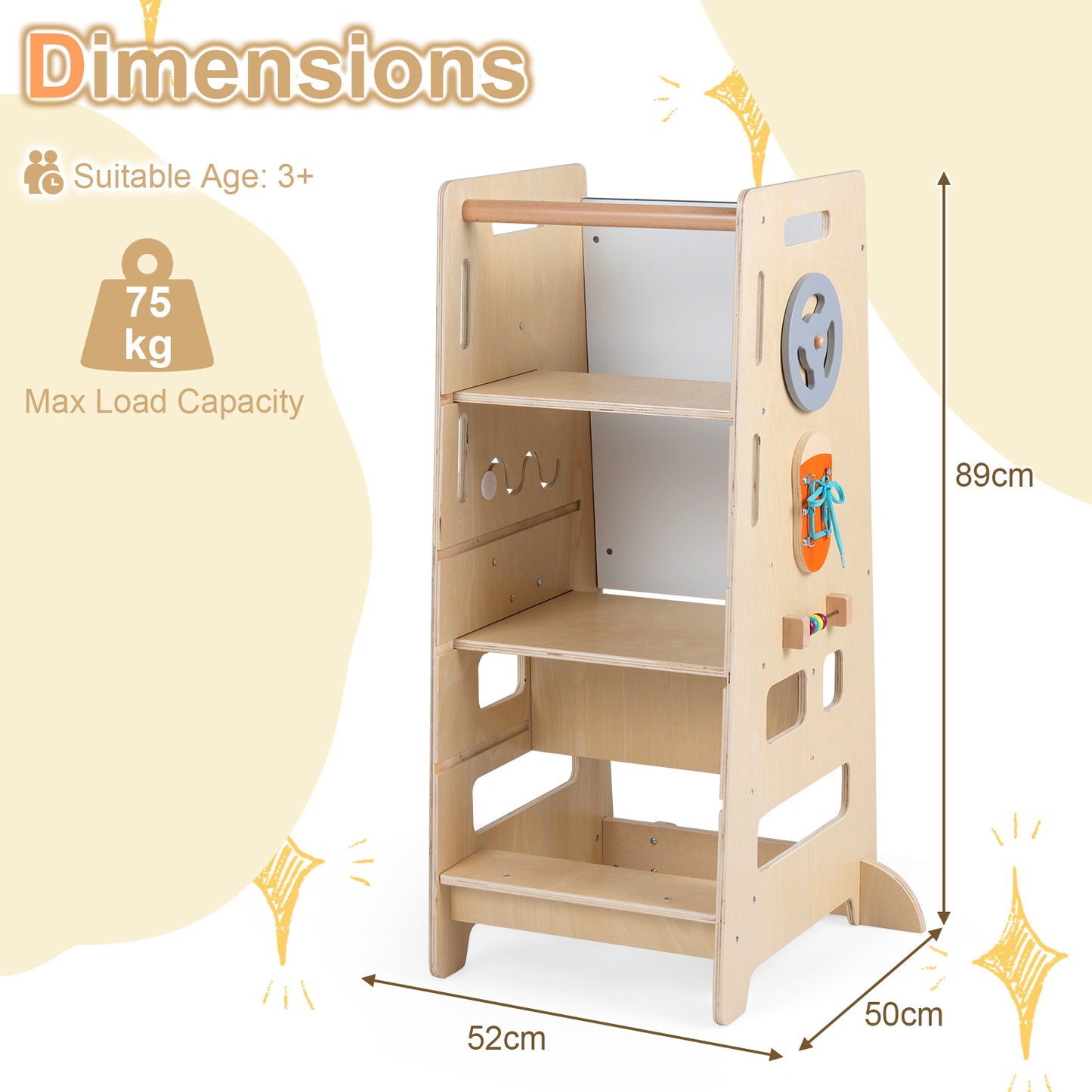 Natural Toddler Standing Tower | Adjustable Height & Blackboard