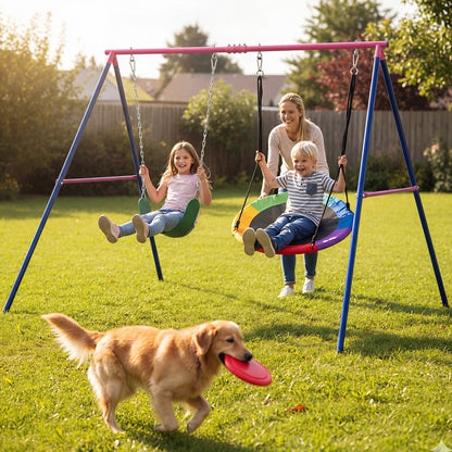 Heavy Duty Red Metal Swing Set | 300kg Capacity & Ground Stakes