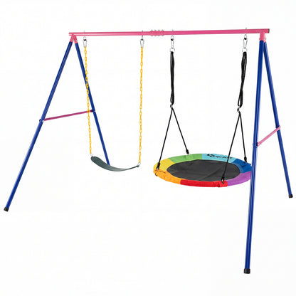Heavy Duty Red Metal Swing Set | 300kg Capacity & Ground Stakes