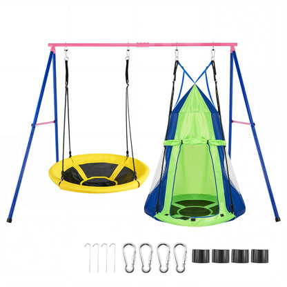 Heavy Duty Red Metal Swing Set | 300kg Capacity & Ground Stakes