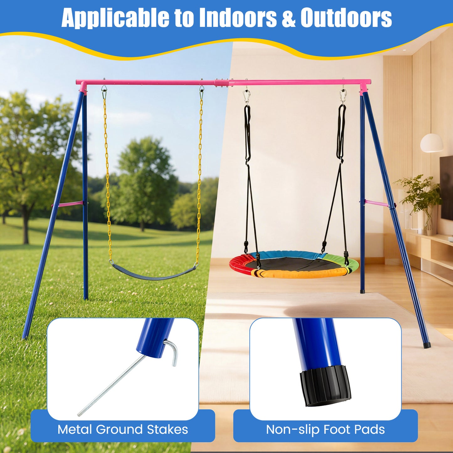 Heavy Duty Red Metal Swing Set | 300kg Capacity & Ground Stakes