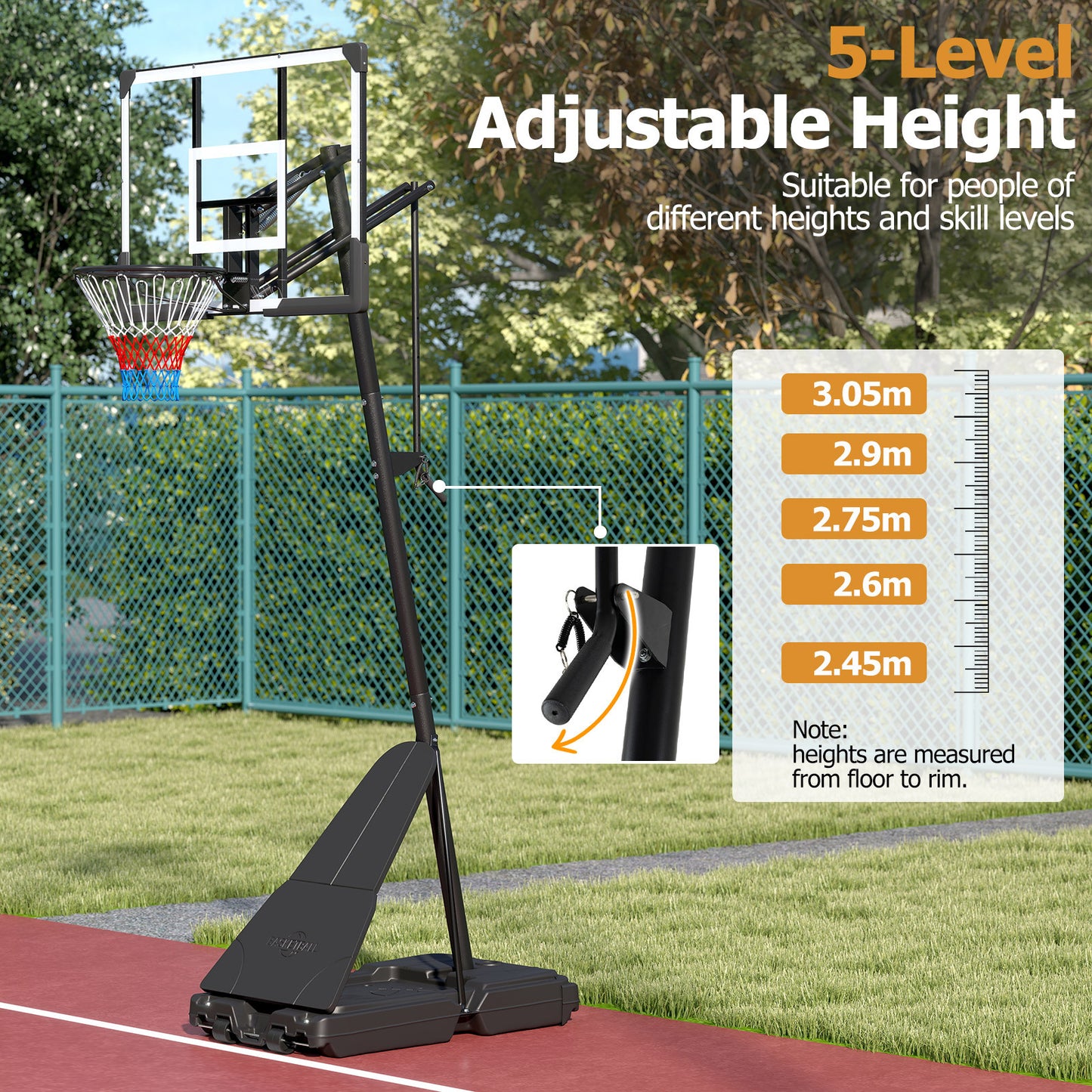 Black Height Adjustable Basketball Hoop | Shatterproof Backboard