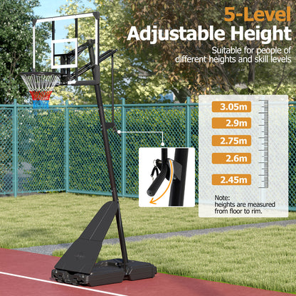 Black Height Adjustable Basketball Hoop | Shatterproof Backboard