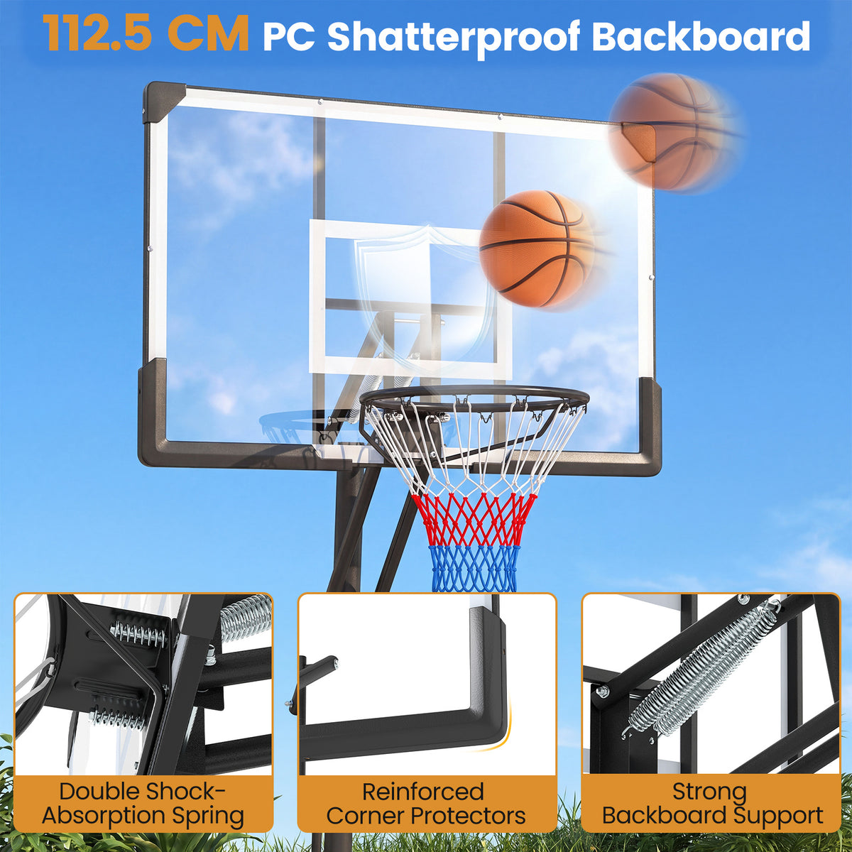 Black Height Adjustable Basketball Hoop | Shatterproof Backboard