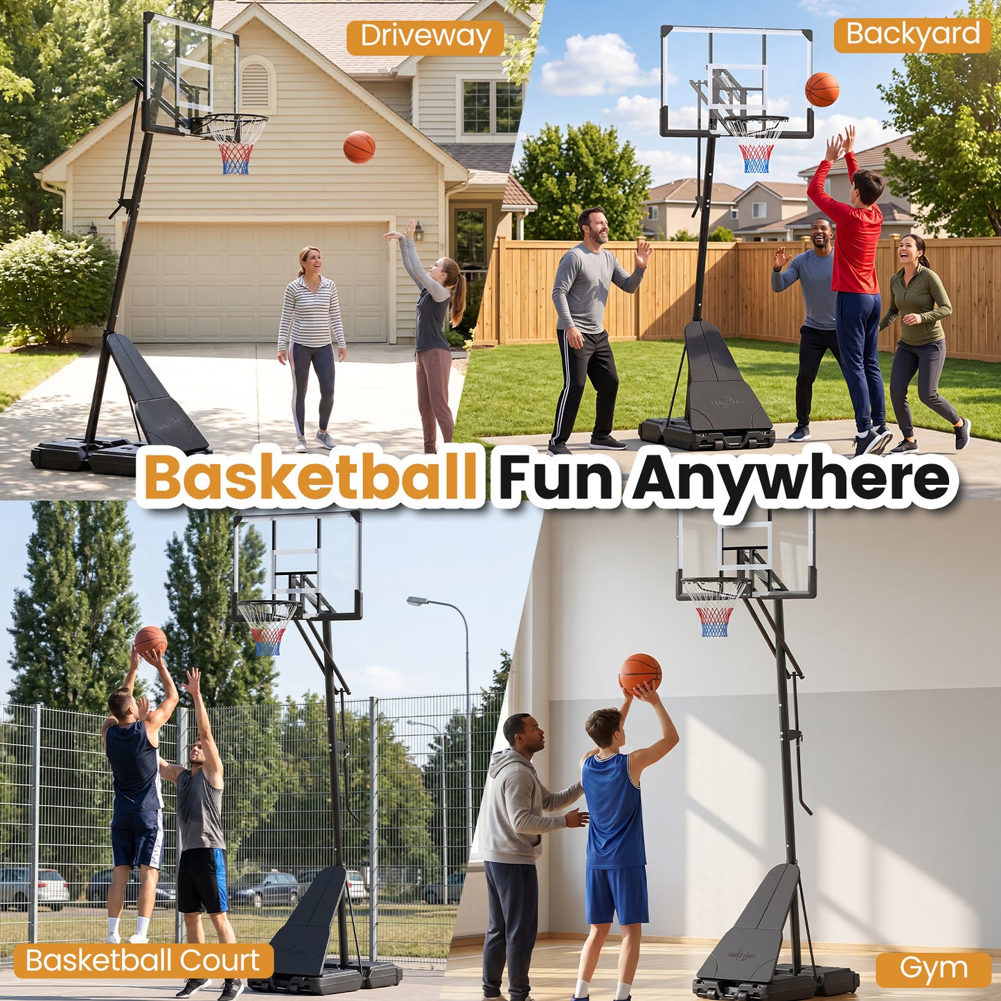 Black Height Adjustable Basketball Hoop | Shatterproof Backboard