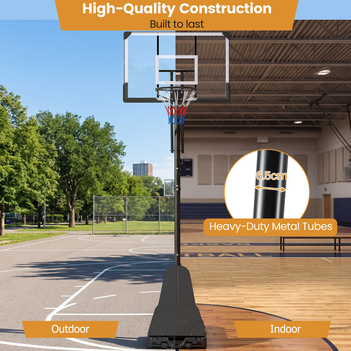 Black Height Adjustable Basketball Hoop | Shatterproof Backboard