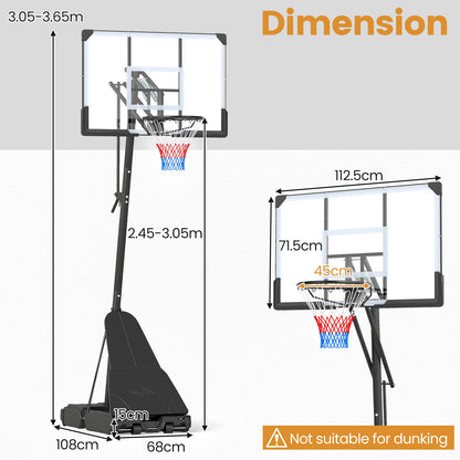 Black Height Adjustable Basketball Hoop | Shatterproof Backboard