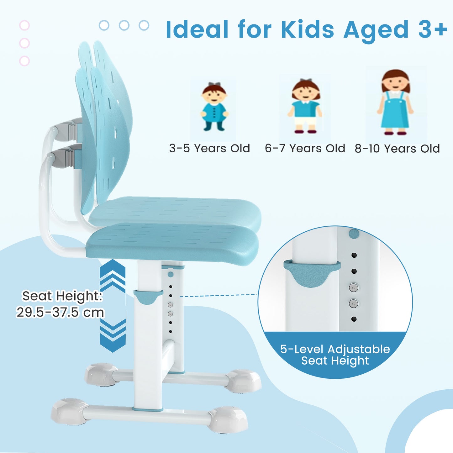 Blue Height Adjustable Kids Desk Chair | Double Back Support