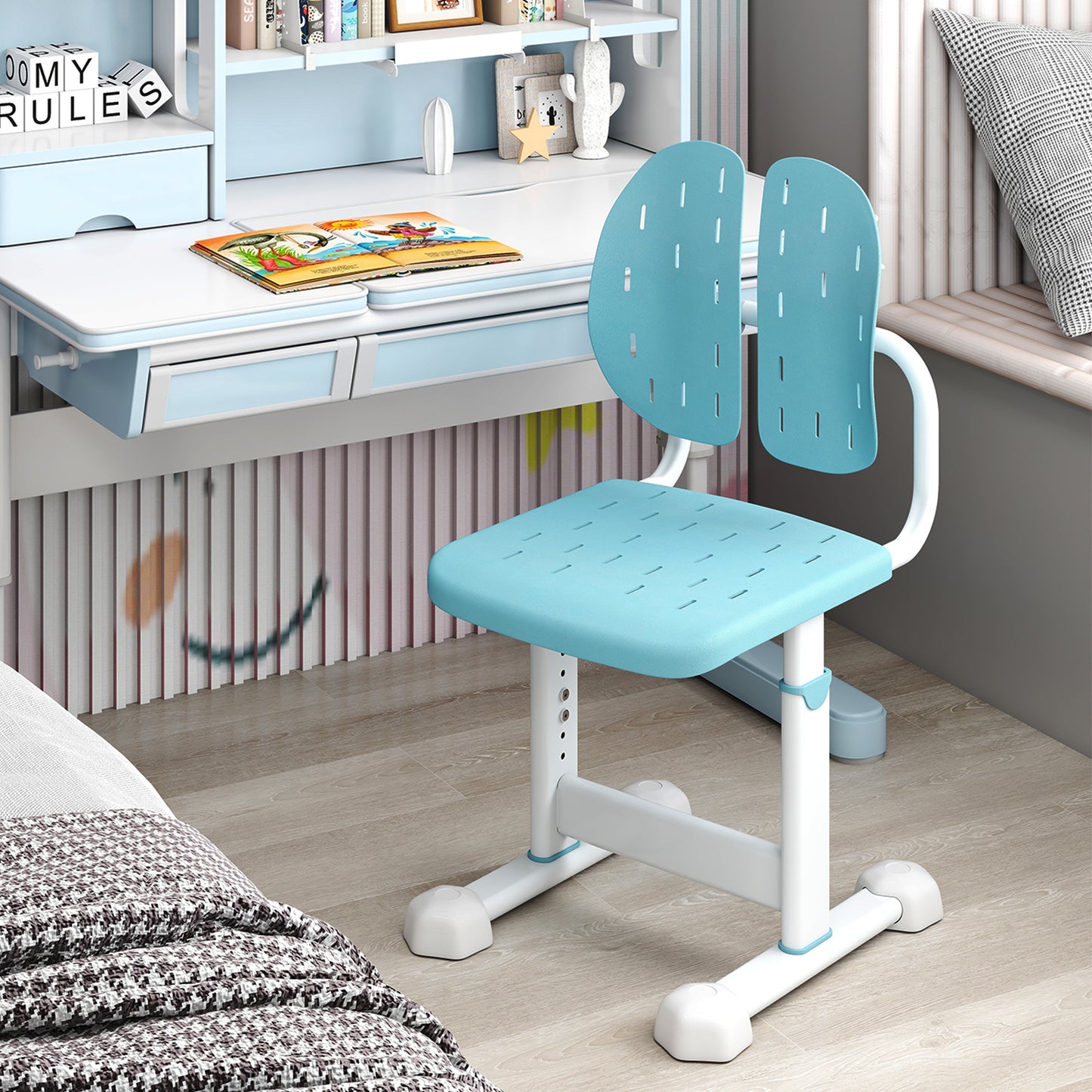 Blue Height Adjustable Kids Desk Chair | Double Back Support