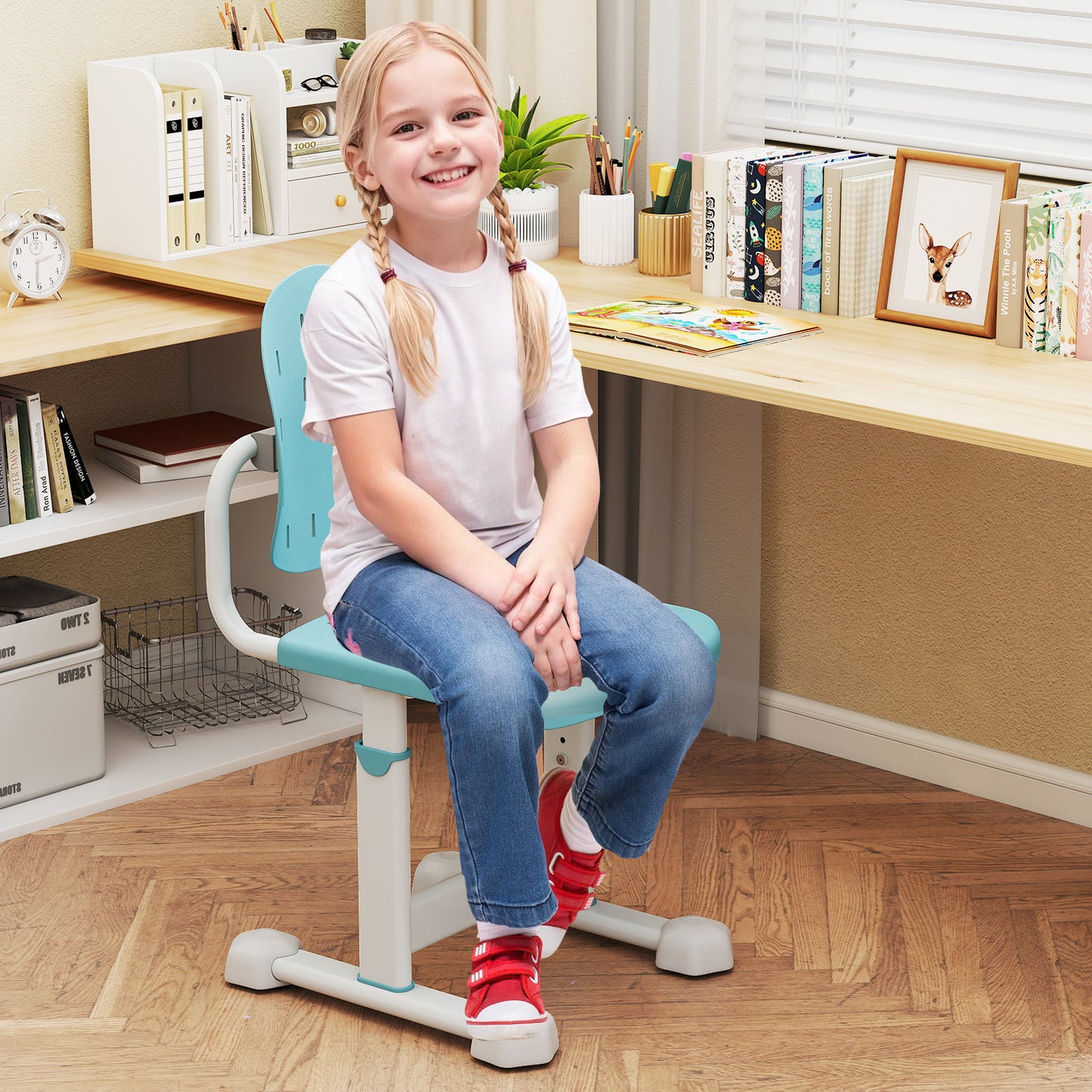 Blue Height Adjustable Kids Desk Chair | Double Back Support