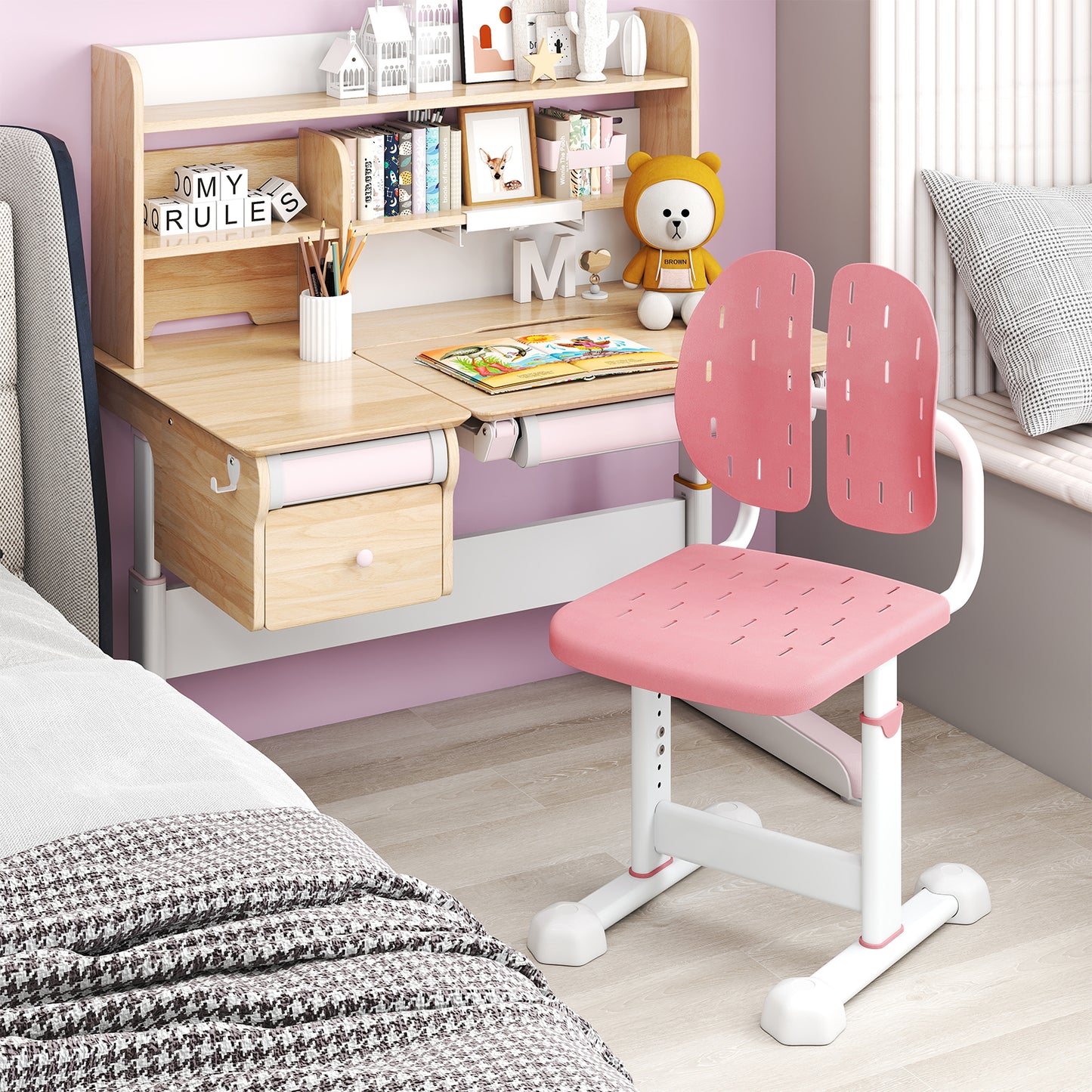 Height Adjustable Kids Desk Chair | Double Back Support Pink