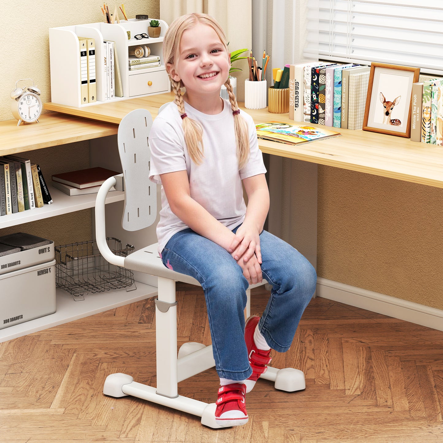 Height Adjustable Kids Chair with Double Back Support | Grey