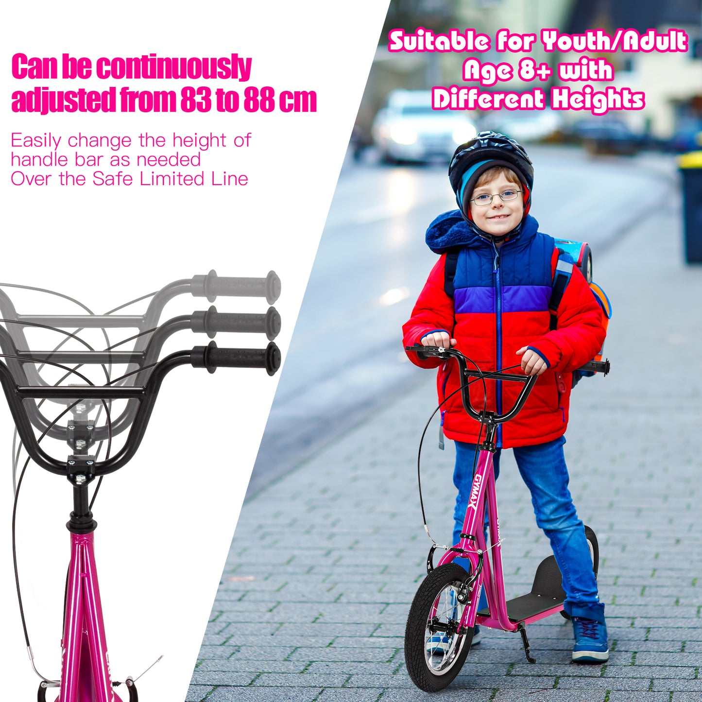 Pink Youth Scooter | Adjustable Height Dual Handbrakes Ages 8-12
