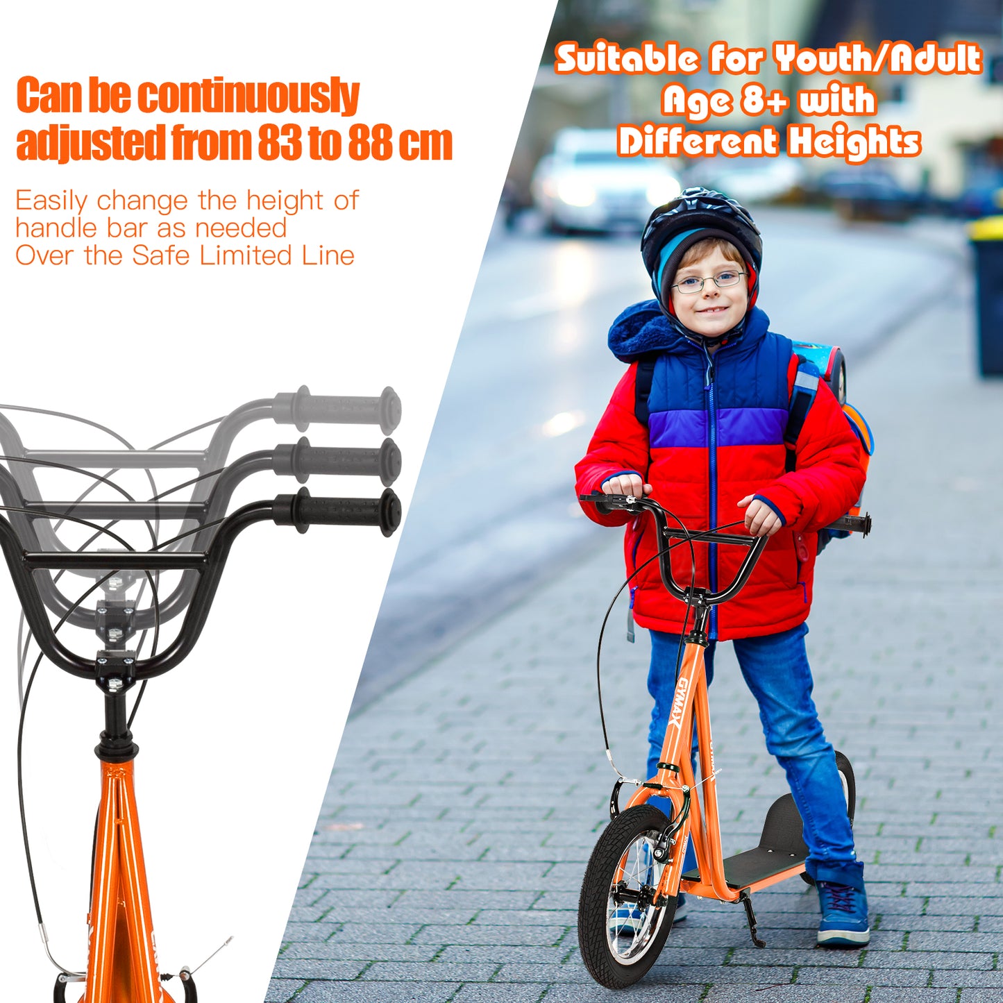 Orange Youth Scooter | Adjustable Height Dual V-Type Handbrakes