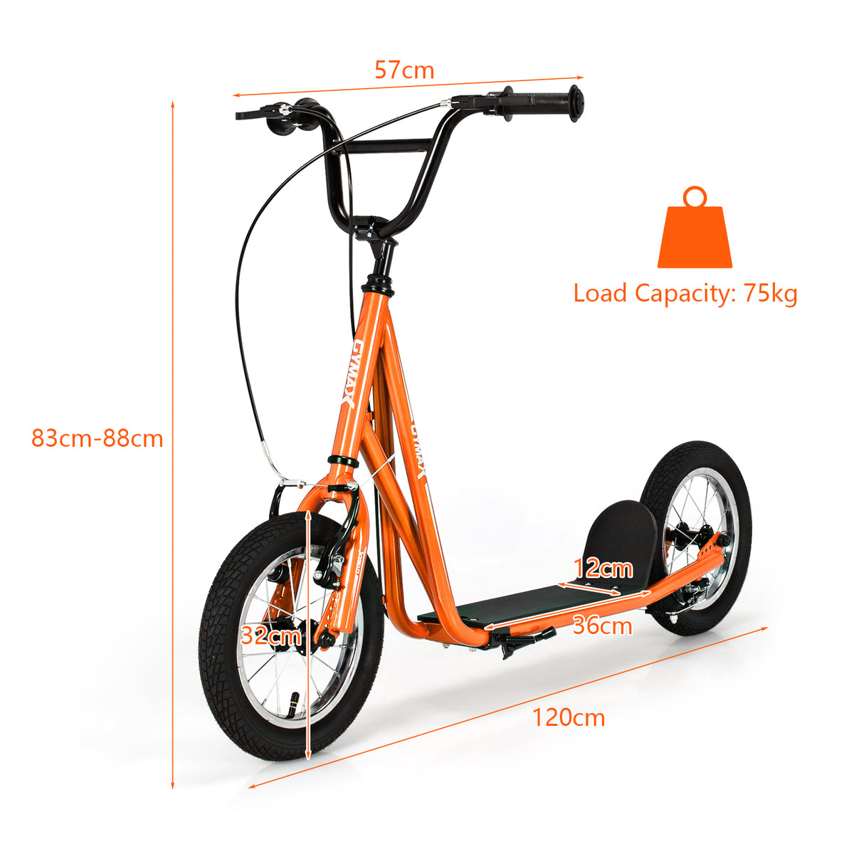 Orange Youth Scooter | Adjustable Height Dual V-Type Handbrakes