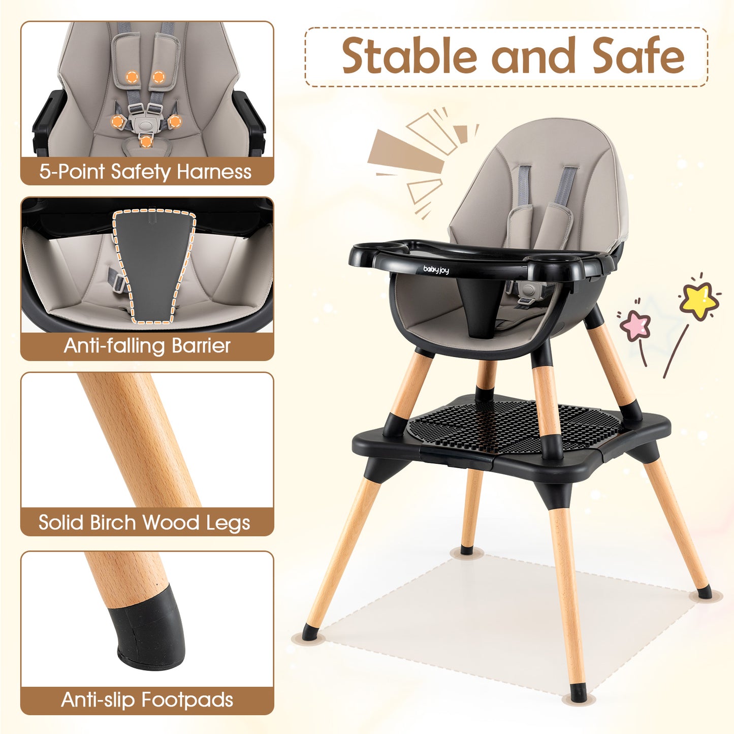 6-in-1 Convertible Baby High Chair | Multi-Color Wood Set
