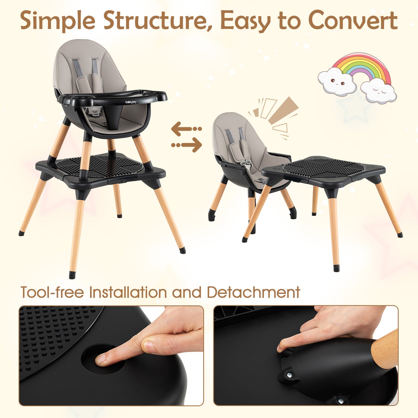 6-in-1 Convertible Baby High Chair | Multi-Color Wood Set