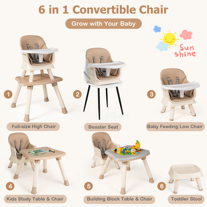 6 In 1 Highchair With Removable Washable Tray | Coffee