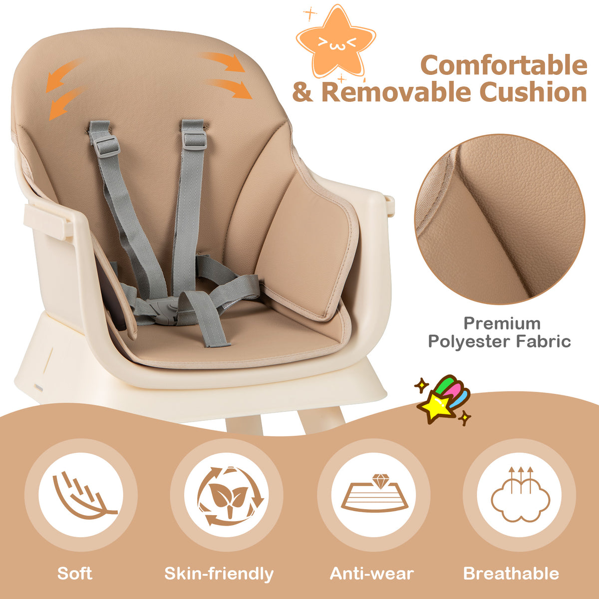6 In 1 Highchair With Removable Washable Tray | Coffee
