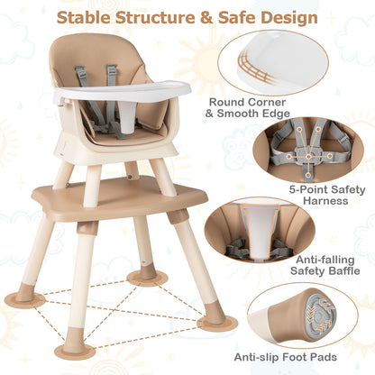 6 In 1 Highchair With Removable Washable Tray | Coffee